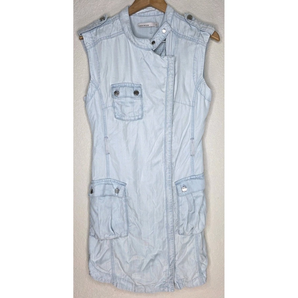 Karen Millen Denim Dress Blue Lycell Full Zip Front Moto Grunge Date‎ Womam 8